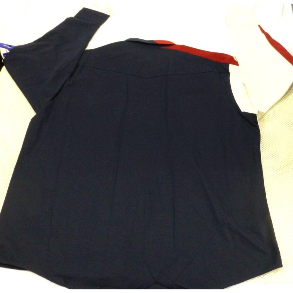 VTG NWT Bonanza By Wrangler Mens Western Shirt XL Colorblock Navy & Cream Embroi - Picture 3 of 14